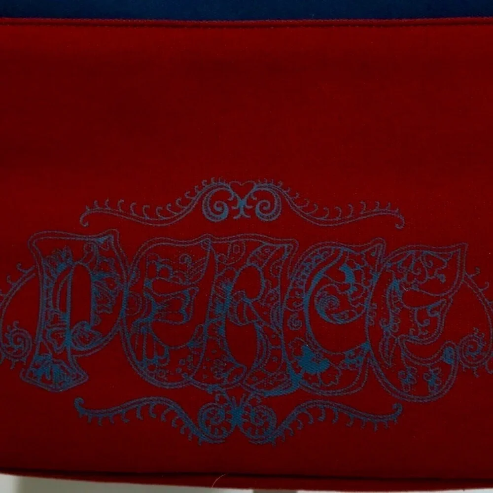 Lucky Brand Canvas Crossbody Messenger Bag Red & Navy Logo Patch Laptop
